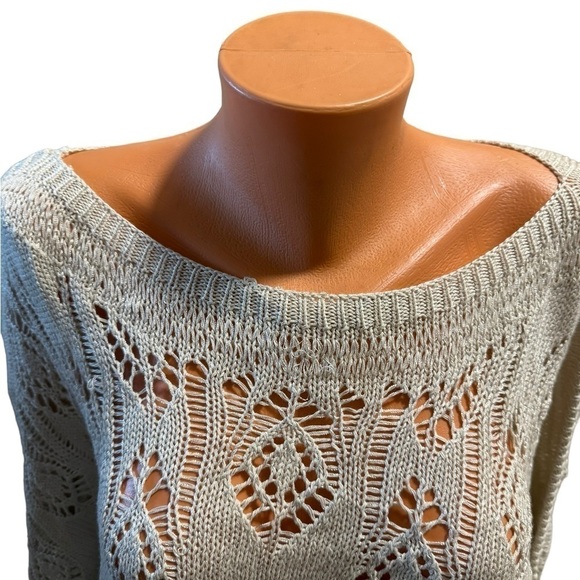 Workshop by Andrea Jovine Women's Cream Eyelit Sweater Size Large Short Sleeves - Picture 3 of 11